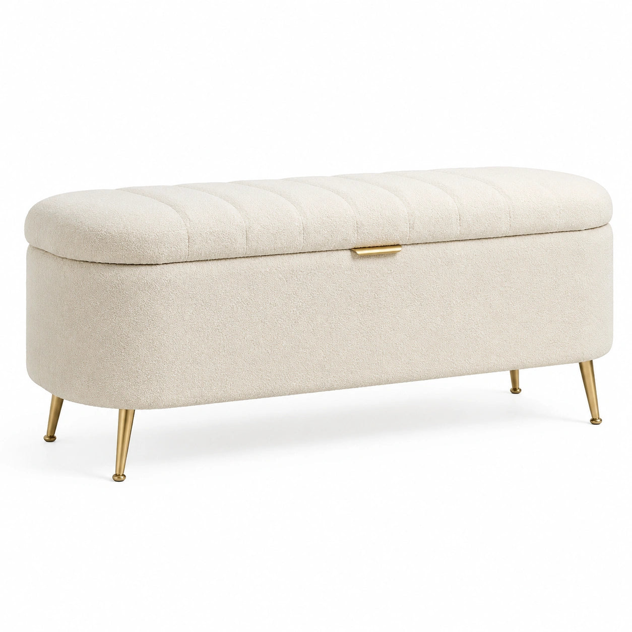 Polsterbank Bouclé mit Stauraum und Metallfüßen Beige