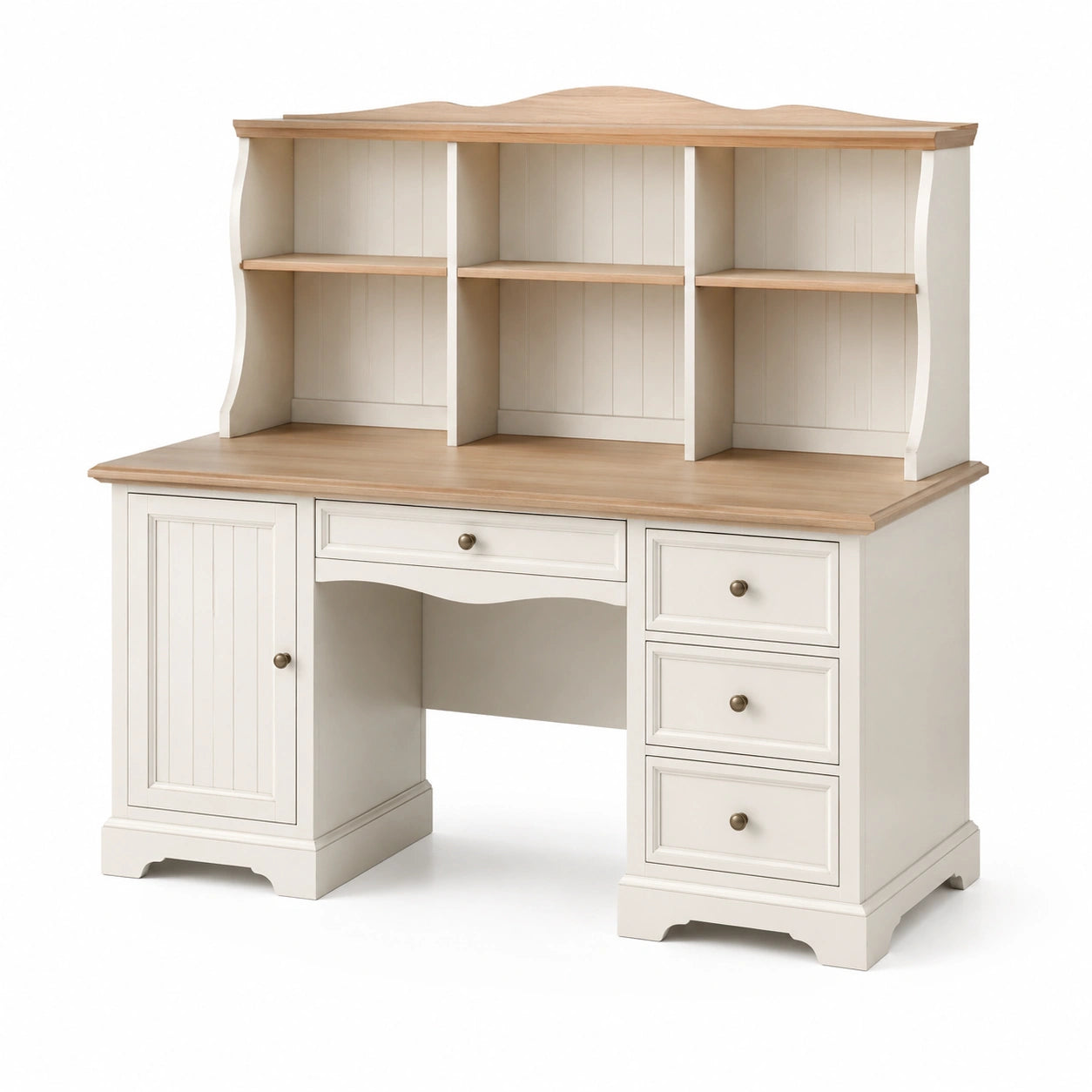 Schreibtisch mit Regalaufsatz Massivholz und MDF Weiß/Eiche 120x60x120cm