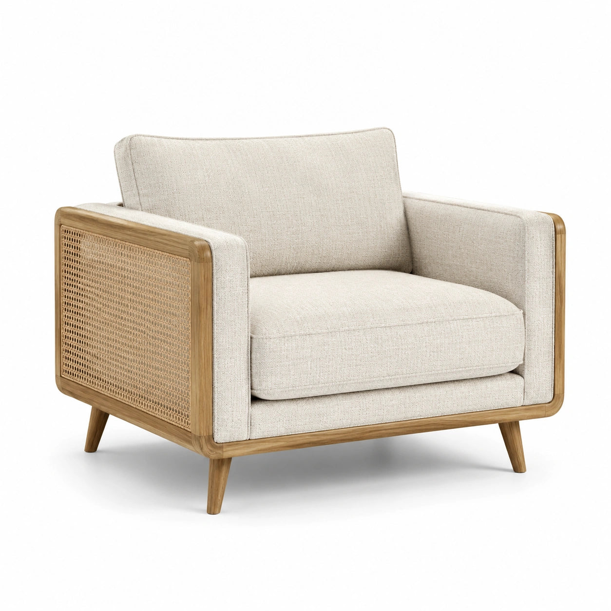 Sessel rechteckig Leinenstoff und Rattan Eichenholz Beige 85x85x75cm