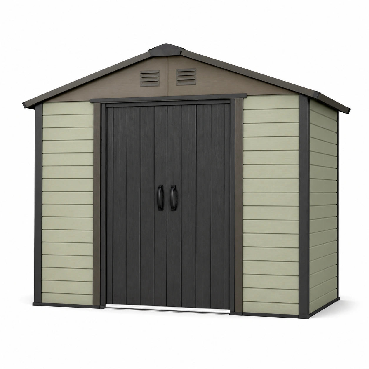 Kunststoff Gartenhaus mit Satteldach aus Polypropylen in Beige und Dunkelgrau 185 x 152 x 226 cm