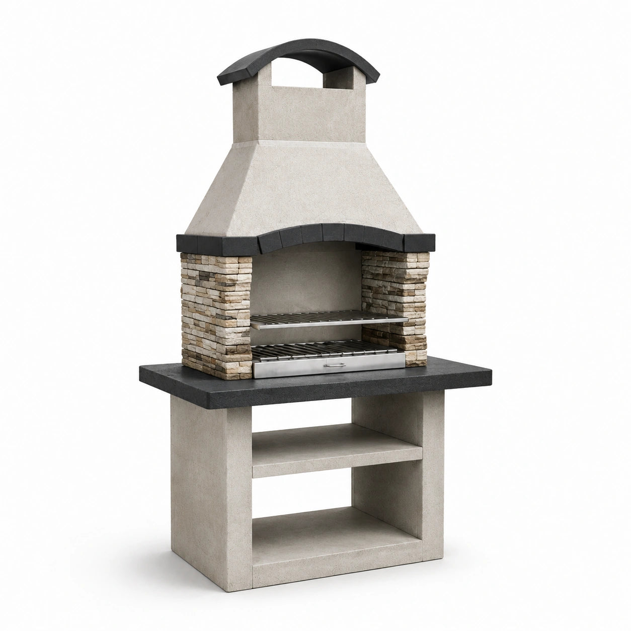 Grillkamin aus Beton und Naturstein, Grau, 120 cm x 55 cm x 240 cm