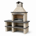 Stein-Grillkamin aus Beton und Edelstahl Grau/Beige 200x180x80 cm