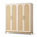 Kleiderschrank Holz und Rattangeflecht Beige 220cm x 180cm x 60cm