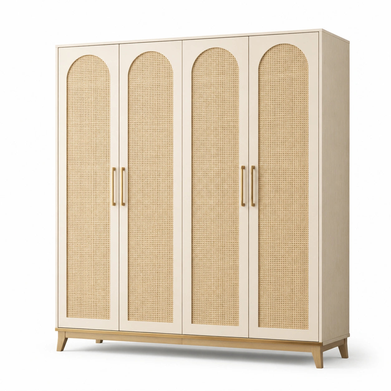 Kleiderschrank Holz und Rattangeflecht Beige 220cm x 180cm x 60cm