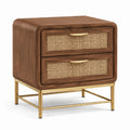 Nachttisch aus Holz mit Rattan und Messingbeinen