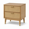 Nachttisch Eichenholz Rattan 2 Schubladen 45x35x60cm