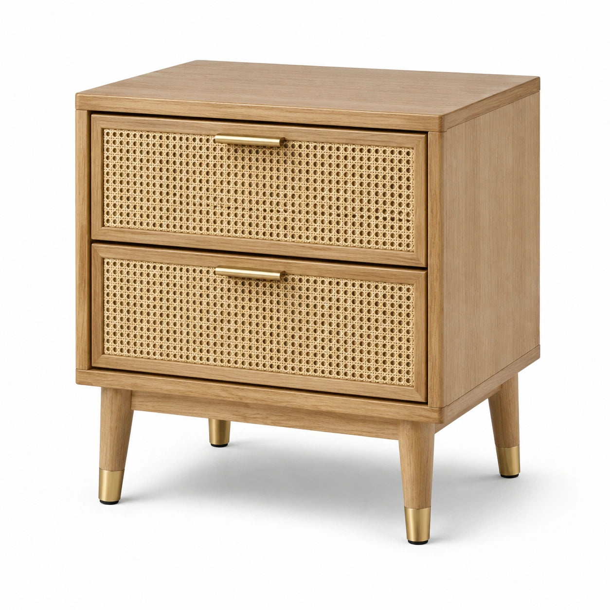 Nachttisch Eichenholz Rattan 2 Schubladen 45x35x60cm